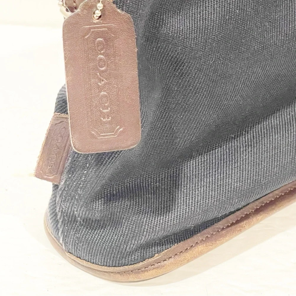 VINTAGE COACH E9D-6136 BLACK CANVAS / BROWN LEATHER TRIM PURSE HANDBAG‎